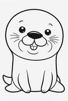 uma Preto e branco desenhando do uma foca animal sentado em a chão. generativo ai. foto