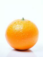 lá é uma laranja este é sentado em uma branco superfície. generativo ai. foto