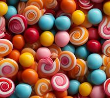 uma fechar acima do uma pilha do colorida doce com uma muitos do diferente cores. generativo ai. foto