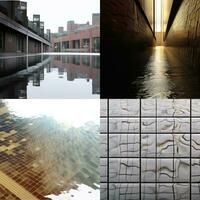 arafado imagem do uma Series do fotos do uma canal e edifícios. generativo ai.
