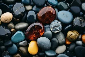 arafado imagem do uma grupo do pedras e pedras em uma de praia. generativo ai. foto