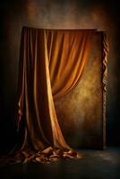 arafado cortina coberto sobre uma etapa com uma de madeira pólo. generativo ai. foto