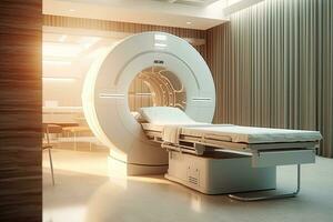 ct Varredura, médico ct ou mri Varredura com uma paciente dentro a moderno hospital laboratório. generativo ai foto