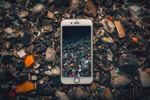 Smartphone desperdício dentro a lixo terra , generativo ai foto