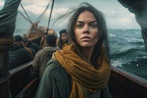 mulher viagem em a barco dentro Ásia , generativo ai foto
