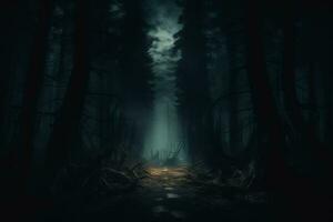 uma assustador viagem através uma assombrada floresta foto