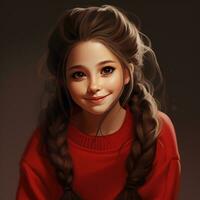 lindo simulando menina com grandes cabelo twintails vestindo vermelho suéter foto