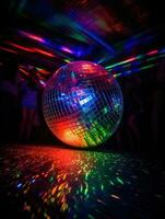 discoteca Magia. espelho bola e laser luz Boate espetáculo tintas a noite com arco-íris. generativo ai foto