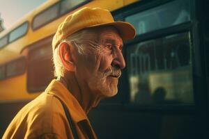 velho homem escola ônibus. gerar ai foto