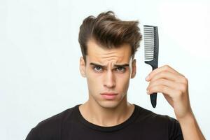 cabelo perda jovem homem conceito com pentear. gerar ai foto