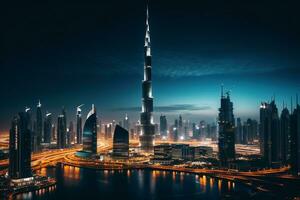 burj Khalifa, dubai Horizonte tiro a partir de zangão - generativo ai foto