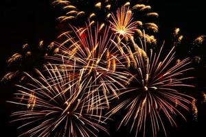 fogos de artifício coloridos brilhantes em uma noite festiva. explosões de fogo colorido no céu. foto
