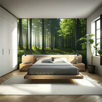 relaxante quarto com natureza papel de parede foto