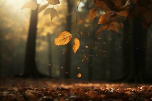 outono floresta fundo com queda folhas e raios de sol. outono estação conceito foto