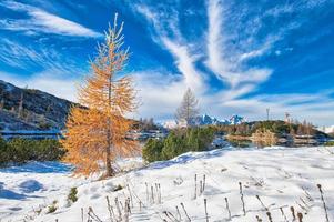 paisagem montanhosa com outras cores de outono e a primeira neve