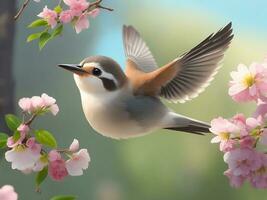 fofa pássaro vôo dentro a Primavera estoque fotos e lindo pardal e robin para papel de parede ai gerado foto