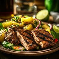 fatias do caseiro empurrão frango filetes marinado dentro empurrão tempero, ai gerado foto