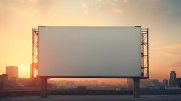 vibrante pôr do sol formando uma fogosa pano de fundo para uma em branco Painel publicitário quadro, perfeito para negrito publicidade ai generativo foto