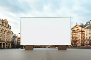 histórico paisagem urbana coroado de uma em branco Painel publicitário quadro, Misturando a velho e a Novo ai generativo foto