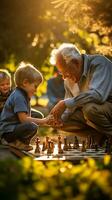 iluminado pelo sol parque momentos capturando diverso geracional títulos a partir de crianças para anciãos ai generativo foto