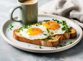 saudável café da manhã com frito ovos foto