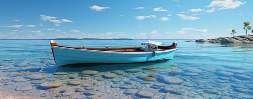 tradicional pescador barco em a de praia foto