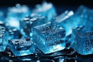 gelo cubos em azul fundo foto