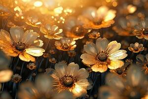 dourado flores dentro cheio flor com partículasai tecnologia ai gerado foto