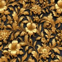 floral textura dourado com rodopiando ouro folha elementos desatado padrão, ai gerado foto