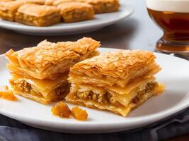 ai generativo do baklavas em prato foto