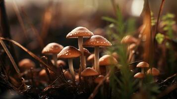 generativo ai, fresco diferente cogumelos, outono colheita, estético silenciado neutro cores foto