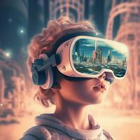 vr óculos tecnologia conceito com vestível óculos dispositivo. virtual realidade futurista imersivo experiência. gerado ai. foto