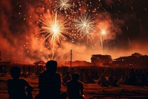 pessoas assistindo fogos de artifício foto