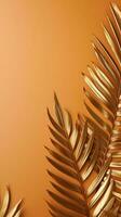 ouro colori tropical Palma folhas em bege fundo ai gerado foto