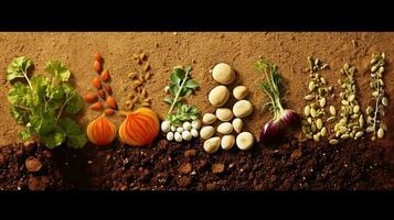 germinando sementes do vegetal em a terra debaixo neve dentro inverno, ai gerado foto