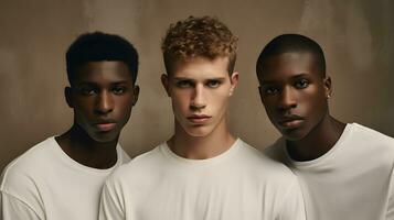 grupo do jovem africano americano homens dentro branco Camisetas foto