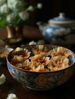 shui lan frito Wonton para chinês kung pao, dentro a estilo do flor e natureza motivos ai gerado foto