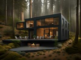 moderno casa dentro a floresta foto