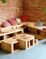 mobília fez a partir de tijolos e reciclado madeira ilustração foto