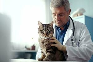 a veterinario examina uma doente gato ai gerado foto