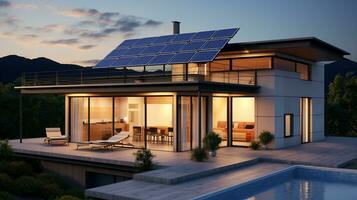 minimalista casa com solar painéis foto