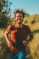 uma homem corrida dentro a tarde ai gerado foto