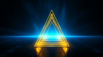 legal azul geométrico triangular figura fundo com uma amarelo néon laser luz foto