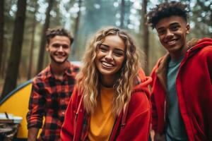 gen z acampamento dentro a floresta ai gerado foto