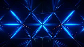 fundo do geométrico padronizar dentro uma néon laser luz com uma gradiente do azul cor foto