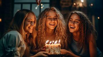 jovem mulher a comemorar aniversário ai gerado foto