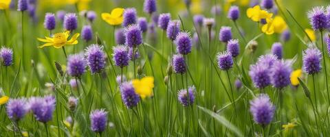 primavera florescendo flores com Relva dentro a fundo criada com ai generativo foto