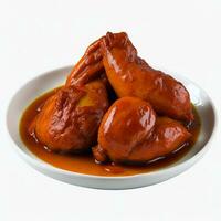 frango adobo saboroso prato em uma limpar \ limpo branco fundo, ai gerado foto