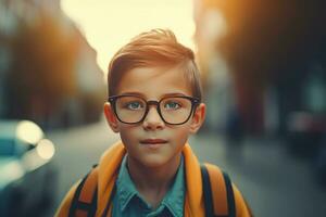 feliz escola criança caminho. gerar ai foto