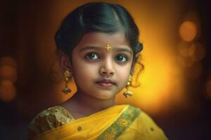 indiano sari menina cultura. gerar ai foto